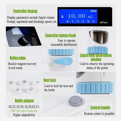 Digital Bottle Top Burette - Electronic Lab Liquid Dispenser with LCD Screen, Precision 0.01-99.99ml, Ideal for Accurate Reagent Dispensing in Kuwait