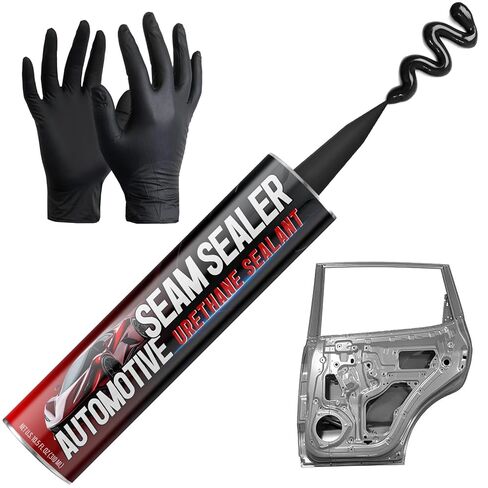 Professional Seam Sealer Automotive, Black Paintable Quick-Cure Waterproof Polyurethane Sealant for Auto Metal Panels, Box Trucks, RV Roofs & Containers, Includes Nitrile Gloves & Tip, 10.5 oz in Kuwait