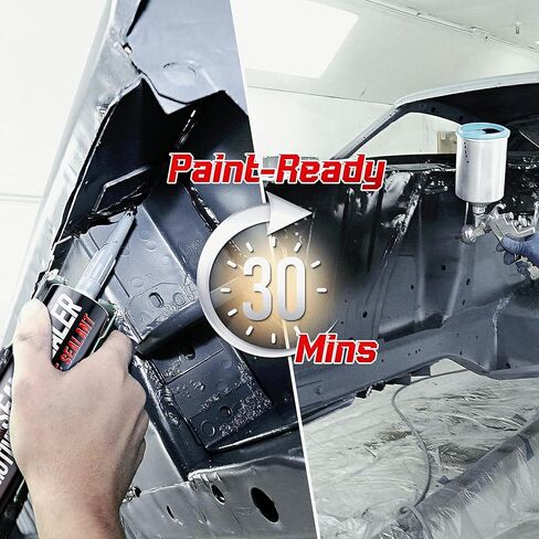 Professional Seam Sealer Automotive, Black Paintable Quick-Cure Waterproof Polyurethane Sealant for Auto Metal Panels, Box Trucks, RV Roofs & Containers, Includes Nitrile Gloves & Tip, 10.5 oz in Kuwait