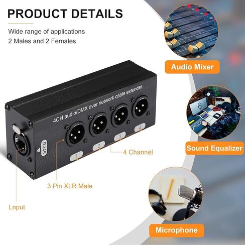 KIMISS 4 قنوات متعددة موسع الكابلات 3 دبوس XLR رقمي متعدد EBU ذكر وأنثى إلى RJ45 Cat5 Cat6 موسع كابل إيثرنت le Extender4 قناة باستخدام إيثرنت قدم واحد 300 من in Kuwait