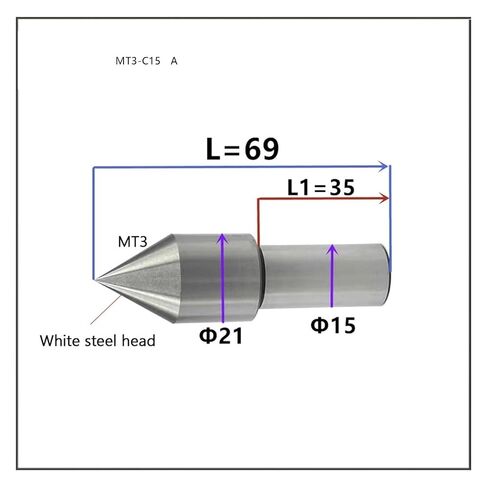 High Precision Lathe Dead Center with Tungsten Steel Tip - MT3-C15 Rotary Movable Center Head Accessories - 1pcs in Kuwait