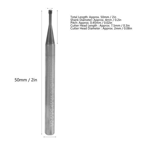 التنغستن الصلب 3 - قطع طحن الخيط بأسنان 60 درجة، M2.5x0.45xD4x50 لقم نحت CNC للأخدود الدقيق وتصنيع الخيوط على المواد الصلبة in Kuwait