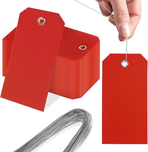 120 Pcs Red Plastic Tags with Wire Metal Eyelet for Labeling 4 3/4" x 2 3/8" Writable Durable Waterproof in Kuwait