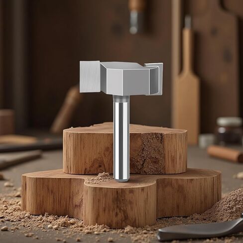 CNC Spoilboard Surfacing Router Bit, 2.4 in 3-Wing Planing Bit, 1/2 in Shank Tungsten Steel Woodworking Slotter, T-Shaped Slotting Cutter for Wood Milling, 6 in / 15.2 cm Overall Length in Kuwait