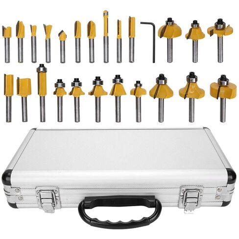 24Pcs Woodworking Cutter Corner Round Bit Rabbeting Bits Kit, Alloy Wood Cutting Engraving Tools with Hex Wrench, for Trimming Milling Machines and DIY Woodworking in Kuwait