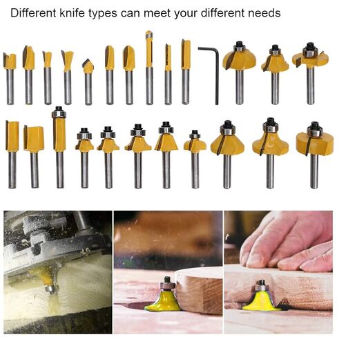 24Pcs Woodworking Cutter Corner Round Bit Rabbeting Bits Kit, Alloy Wood Cutting Engraving Tools with Hex Wrench, for Trimming Milling Machines and DIY Woodworking in Kuwait