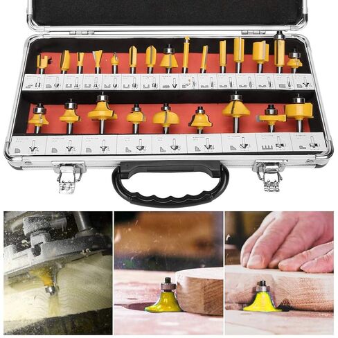 24Pcs Woodworking Cutter Corner Round Bit Rabbeting Bits Kit, Alloy Wood Cutting Engraving Tools with Hex Wrench, for Trimming Milling Machines and DIY Woodworking in Kuwait