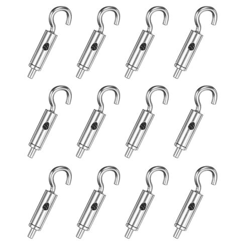 PATIKIL 4 Pcs Portable Hook & Eye Turnbuckle Tension, Steel Wire Rope Hanger Open Body for 3/64"-1/16" Dia for Cable Guide Wire Rope Light Hanging Suspension Accessories, Silver in Kuwait