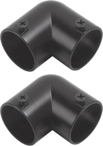 2 Pcs Black Stainless Steel Elbow Pipe Fitting, 90 Degree Corner Curtain Rod Connector, 1.3 In Round Tube Connector, Clothes Rack Shelf, 1.4 X 1.4 X 0.6 In in Kuwait