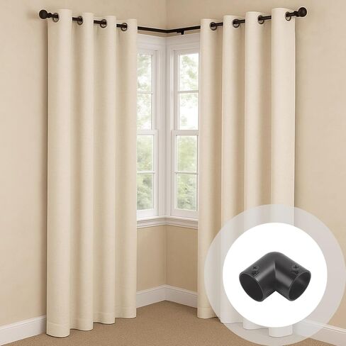 2 Pcs Black Stainless Steel Elbow Pipe Fitting, 90 Degree Corner Curtain Rod Connector, 1.3 In Round Tube Connector, Clothes Rack Shelf, 1.4 X 1.4 X 0.6 In in Kuwait