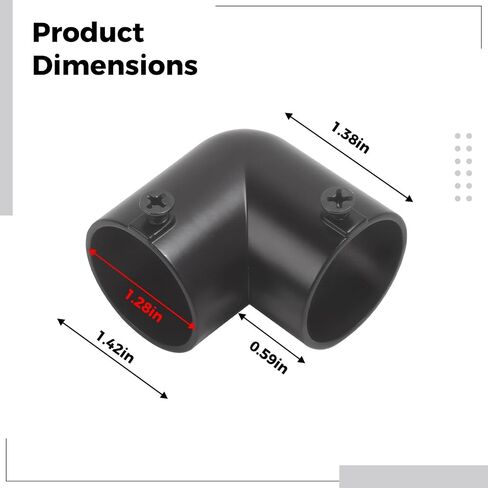 2 Pcs Black Stainless Steel Elbow Pipe Fitting, 90 Degree Corner Curtain Rod Connector, 1.3 In Round Tube Connector, Clothes Rack Shelf, 1.4 X 1.4 X 0.6 In in Kuwait