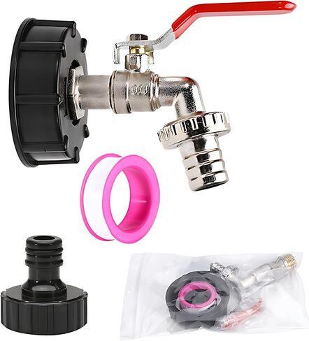 IBC Tank Adapter Set, Brass Tap, S60X6 IBC Adapter, 1/2 in Hose Fitting, Alloy Spigot, 6 Point Center Cover, 5.5 in / 140 mm, for Water Tank, Ton Barrel Fitting in Kuwait