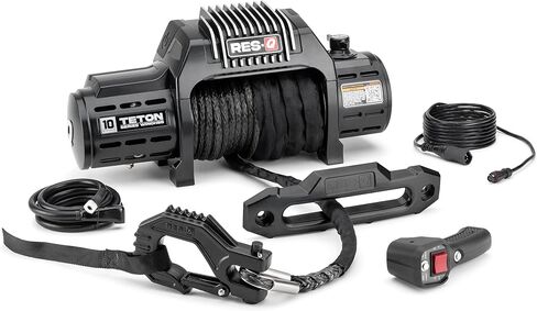 Quadratec RES-Q Teton Series 10,000 رطل ونش كهربائي مع جهاز تحكم عن بعد لاسلكي - حبل صناعي IP68 مقاوم للماء محكم الغلق على الطرق الوعرة ونش لرانجلر جلاديتور برونكو 4x4 (حبل صناعي 10,000 رطل) in Kuwait