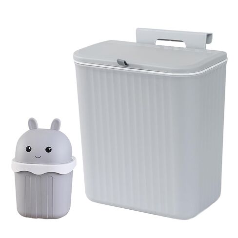 2.4 Gallon Kitchen Compost Bin for Counter Top or Under Sink, Hanging Small Kitchen Trash Can with Lid, Wall Mounted Waste Basket Bin Garbage Can for Bathroom (Grey) in Kuwait