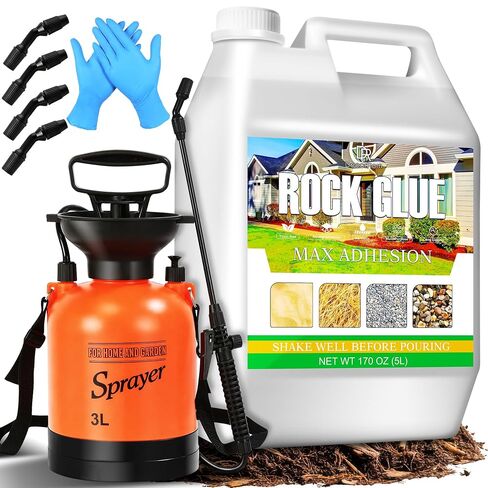 Mulch Glue for Landscaping with Sprayer, 1.3 Gallon Fast-Drying Gravel Glue | Fast-Drying & Strong Adhesion, Non-Toxic. Locks Rubber, Cobblestone, Dry Straw, Rock Gravel, Wood Chips, Shells and Sand in Kuwait
