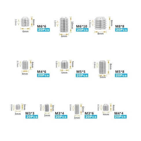 200 Piece Stainless Steel Hex Socket Screw Set, 10 Sizes M3 to M8 Cup Point Locator Set Screws in Kuwait