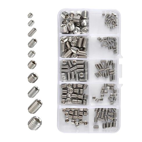 200 Piece Stainless Steel Hex Socket Screw Set, 10 Sizes M3 to M8 Cup Point Locator Set Screws in Kuwait
