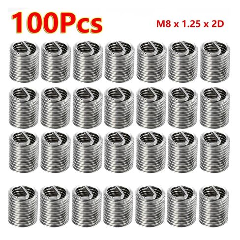 100 قطعة M8x1.25 الفولاذ المقاوم للصدأ 304 سلك ملفوف الخيوط إدراج ، طول 2D لإصلاح الموضوع in Kuwait