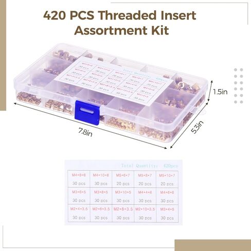 420 قطعة من إدراجات مترابطة، M2 M3 M4 M5 مجموعة متنوعة من إدراجات ملولبة نحاسية، إدراجات مجموعة الحرارة المترية، صواميل مشقوقة للإلكترونيات، الآلات، مشاريع الطباعة ثلاثية الأبعاد in Kuwait