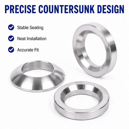M8 Countersunk Washers, 304 Stainless Steel, 10 Pcs | M8 Size; 304 Stainless Steel; 10 Pcs; Countersunk Design; Smooth Finish; Hardware Use in Kuwait