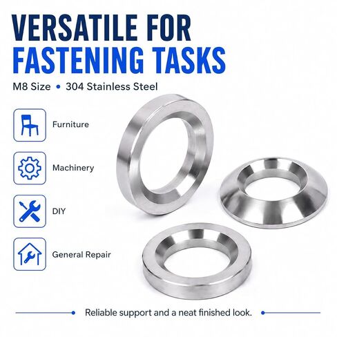 M8 Countersunk Washers, 304 Stainless Steel, 10 Pcs | M8 Size; 304 Stainless Steel; 10 Pcs; Countersunk Design; Smooth Finish; Hardware Use in Kuwait