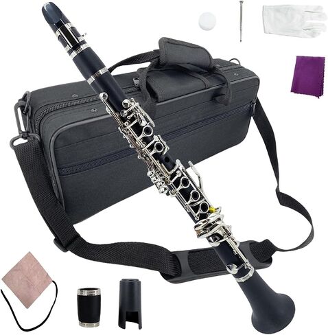 Vetimobato Professional E flat Clarinet Eb Key Clarinet Good Sound Nickel plated keys with 2 Barrels & Case (Ebonite) in Kuwait