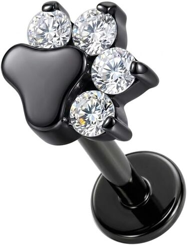 G23 درجة كلب من التيتانيوم مع حجر تشيكوسلوفاكيا أعلى دفع صالح Labret - ثقب شريط الزنمة - Labret مسمار اللولب - مجوهرات ثقب الزنمة in Kuwait