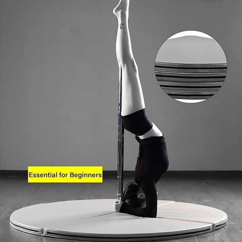 Folding Pole Dance Crash Mat, Round Safety Pad with EPE Foam, PU Leather, Portable with Handles, Black, for Beginners 3cm in Kuwait