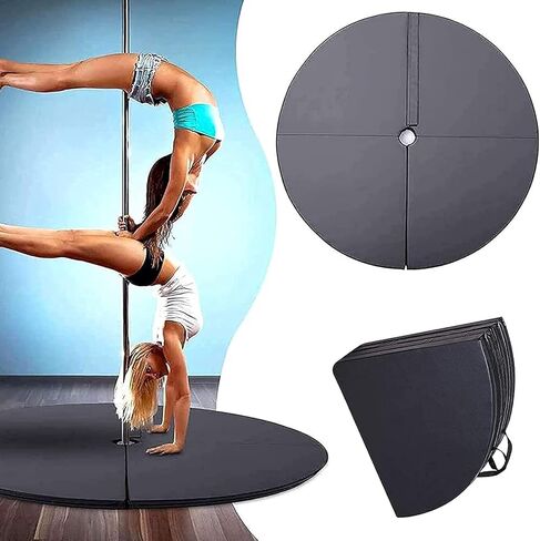 Folding Pole Dance Crash Mat, Round Safety Pad with EPE Foam, PU Leather, Portable with Handles, Black, for Beginners 3cm in Kuwait