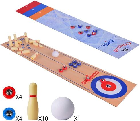 3 in 1 Bowling Shuffleboard SetTable Curling Game with Smooth 91x20cm Carpet Mat for Family Home Party Adult Kid Gift in Kuwait