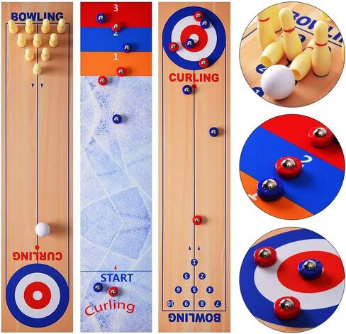 3 in 1 Bowling Shuffleboard SetTable Curling Game with Smooth 91x20cm Carpet Mat for Family Home Party Adult Kid Gift in Kuwait