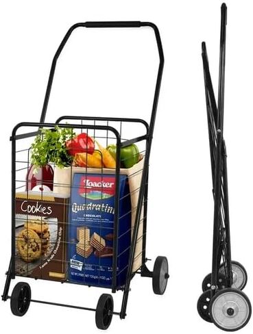 Foldable Shopping Cart，Lightweight Utility Trolley，with Wheels， Easy to Assemble and Store, for Groceries, Laundry & Travel，Black in Kuwait