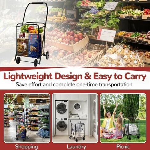 Foldable Shopping Cart，Lightweight Utility Trolley，with Wheels， Easy to Assemble and Store, for Groceries, Laundry & Travel，Black in Kuwait