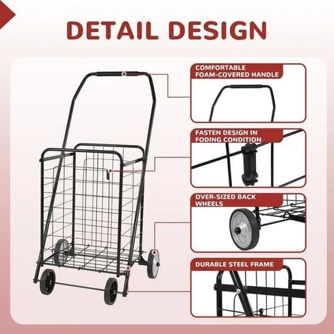 Foldable Shopping Cart，Lightweight Utility Trolley，with Wheels， Easy to Assemble and Store, for Groceries, Laundry & Travel，Black in Kuwait