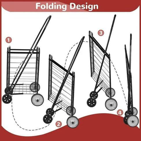 Foldable Shopping Cart，Lightweight Utility Trolley，with Wheels， Easy to Assemble and Store, for Groceries, Laundry & Travel，Black in Kuwait