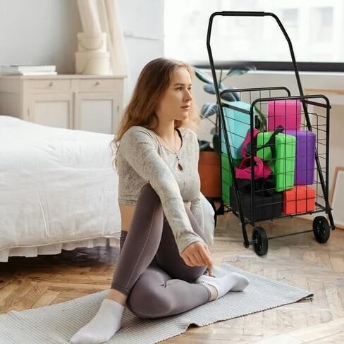 Foldable Shopping Cart，Lightweight Utility Trolley，with Wheels， Easy to Assemble and Store, for Groceries, Laundry & Travel，Black in Kuwait