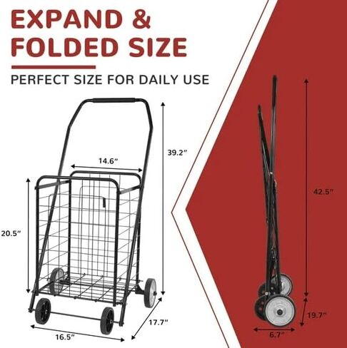 Foldable Shopping Cart，Lightweight Utility Trolley，with Wheels， Easy to Assemble and Store, for Groceries, Laundry & Travel，Black in Kuwait