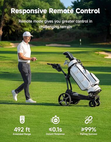 KEMIMOTO ApexAI Electric Golf Caddy that Follows You, 492 FT Remote Control, Power Assist Mode, Dual 240W Motor, 36-Hole Battery, IPX5, Compact Folding w/USB-C, Drink & Umbrella Holder in Kuwait