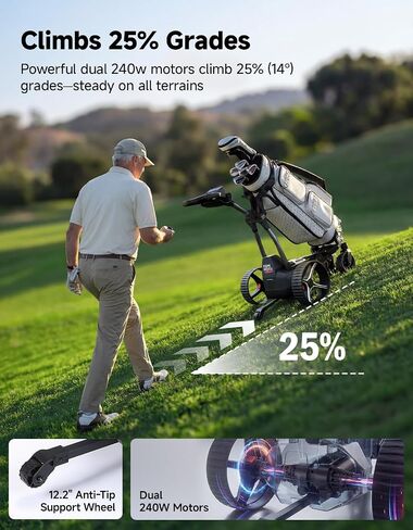 KEMIMOTO ApexAI Electric Golf Caddy that Follows You, 492 FT Remote Control, Power Assist Mode, Dual 240W Motor, 36-Hole Battery, IPX5, Compact Folding w/USB-C, Drink & Umbrella Holder in Kuwait