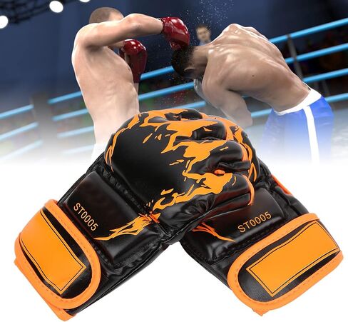 قفازات MMA بدون أصابع، قفازات كيس ملاكمة من جلد البولي يوريثان، مخلب برتقالي أسفل أسود - متين وارتداء -، دعم كامل للمعصم، استخدام التدريب والمنافسة (مخالب برتقالية على أسود) in Kuwait