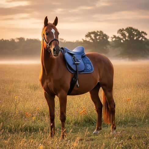 سرج سباق الخيل الاصطناعي الفاخر مقاس 16 بوصة - سرج جوكي احترافي خفيف الوزن مع ركاب، أزرق كهربائي وأسود in Kuwait