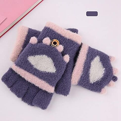 Fingerless Gloves for Kids with Flip Top, Thick Knitted Half Finger Mittens, Fashionable Winter Hand Warmers, Convertible Design, Suitable for Boys and Girls Ages 4-12 Years in Kuwait