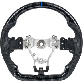 عجلة قيادة من ألياف الكربون الحقيقية لسوبارو امبريزا WRX & STI 2015-2021 هيكل VA، نمط JDM مسطح من الأسفل بشريط أحمر غير قابل للانزلاق ومقابض من جلد نابا المثقوب، ملاءمة OEM وترقية الاستبدال الداخلي in Kuwait