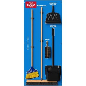 Custom Logo Clean & Sweep 5S Shadow Board/Wall Mount Broom Holder, 68" x 30" Board, 5S Cleaning Station - with Broom and Dustpan Set Included, Made in The USA by AccuformNMC in Kuwait