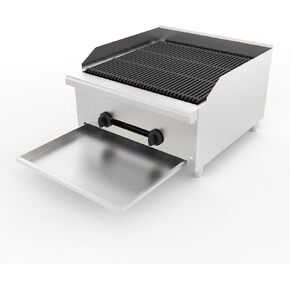 Commercial Lava Rock Charbroiler Countertop Grill with Dual Burners, 56000 BTU Output, Cast Iron Cooking Grates, Stainless Steel Restaurant BBQ Broiler for NG or LPG Culinary in Kuwait
