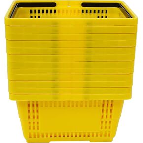 12 PCS Shopping Baskets with Handles, 18L Stackable Plastic Grocery Baskets, Heavy Duty Portable Baskets for Supermarket Retail Store Bookstore KTV Home Use, Yellow in Kuwait