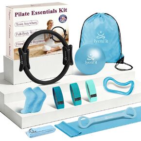 Pilates Ring and Small Ball Set for Women with 5 Resistance Bands, 14 inch Magic Circle Home Workout Essentials Starter Kit for Beginners, Yoga Sets for Full Body Toning Shape in Saudi Arabia