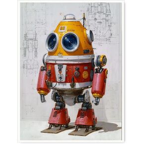 Steampunk Robot Wall Art – Retro Mechanical Robot Canvas Print, Industrial Sci Fi Poster, Steampunk Machine Artwork for Game Room or Man Cave Decor 12x16in Unframed in Kuwait