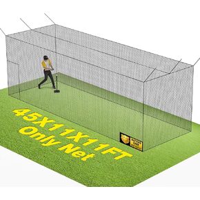 Baseball Batting Cage Net - 45 x 11 x 11 FT 36-Ply PE 1.75" Mesh Batting Cage Net with Door Heavy Duty Baseball Batting Cage for Softball & Hitting Training for Backyard Park (Net Only) in Kuwait