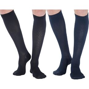 (4 Pairs) Mens Compression Socks 20-30mmHg - Graduated Cotton Compression Hose for Men Work Fly Airplane - Made in USA - Navy & Black, Large in Saudi Arabia